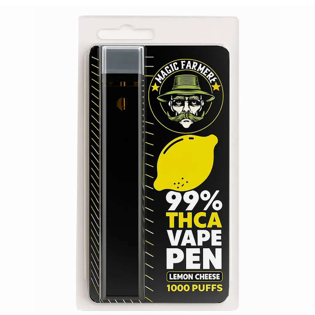 Köp THCA vape Lemon Cheese – 99 % från Magic Farmer, laglig i Sverige
