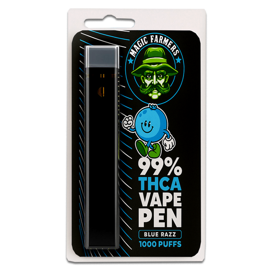 Köp THCA vape pen blue razz 99 % – 1000 puffs söt smak laglig i Sverige
